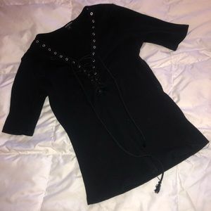 Black v-neck shirt with ties